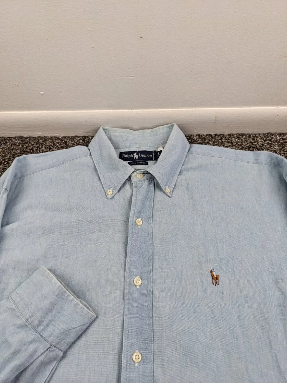 Vintage Polo Ralph Lauren Shirt Chambray Flesh Pony L/S Button Mens Large